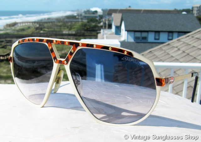 Alpina M1/8 White and Gold Tortuga Sunglasses display picture 1
