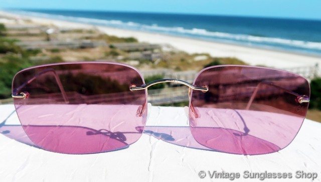 Giorgio Armani Gold-Trim Pink Vintage Gradient Rimless Sunglasses Giorgio Armani 1524 743 Pink Rimless Sunglasses main image 3