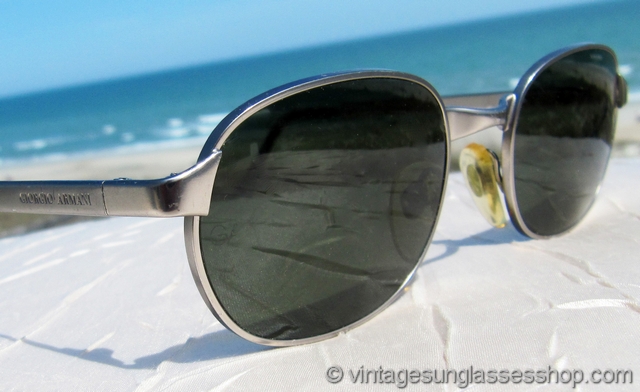 Giorgio Armani Vintage Giorgio Armani 673 815 Gray Rectangular Sunglasses Italy W/ NEW LENSES 