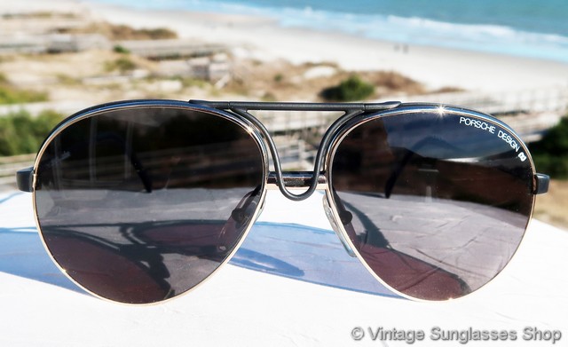 Occhiali Da Sole Vintage Porsche Design Aviator 5648 – Nero E Oro – NOS Anni '80