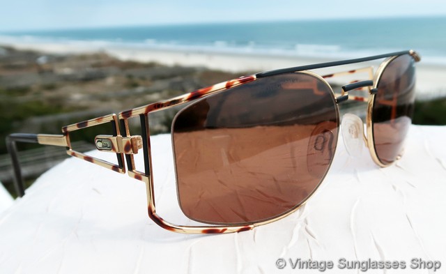 Lunettes De Soleil Vintage Cazal Modèle 967 Col.472 - Or & Marron - Neuf Sans étiquette (NOS)