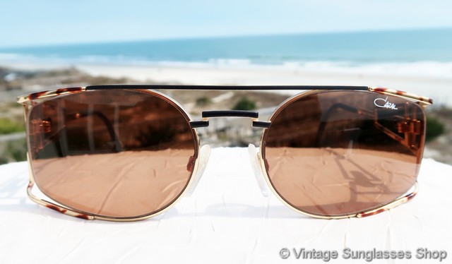 Lunettes De Soleil Vintage Cazal Modèle 967 - Couleur Or & Marron - État Neuf Ancien Stock