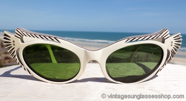 Black Cat Eye Sunglasses with Cream Patterned Temples Chic Cat Eye Sunglasses | Polarized | UV400 Protection  main image 4