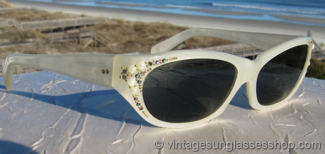 white sunglasses with rhinestones