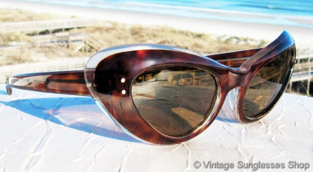 French Tortoise Shell and Clear Lucite Cat Eye Sunglasses