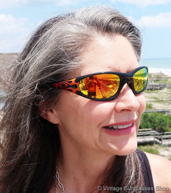 Oakley Straight Jacket Black Flames Ruby Iridium Polarized Sunglasses