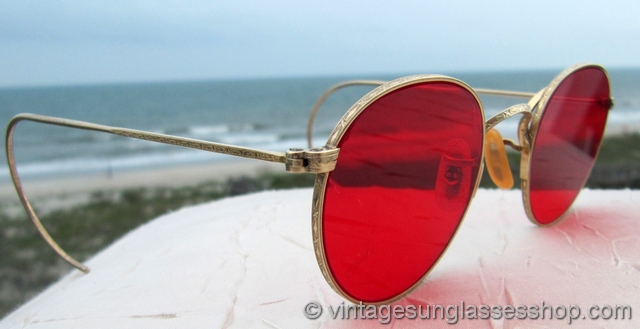 B\u0026L Ray-Ban 12k GF Rounds Red Lens 