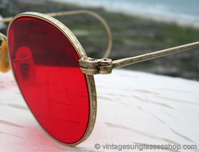 B&L Ray-Ban 12k GF Rounds Red Lens Sunglasses display picture 1