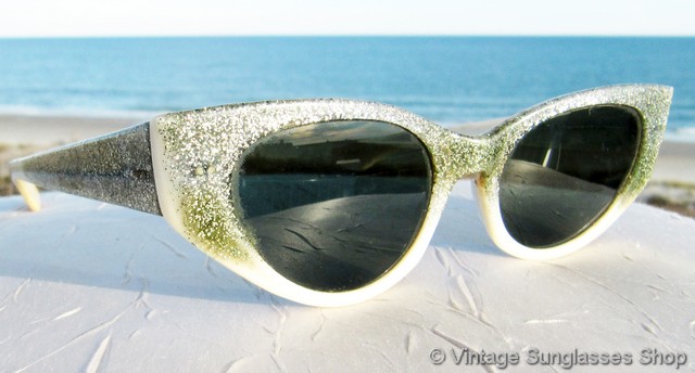 Antique Comet Star Cat Eye White Sunglasses Green Lens Vintage Sunglasses Cat Eye Frames Glasses 1960 main image 3