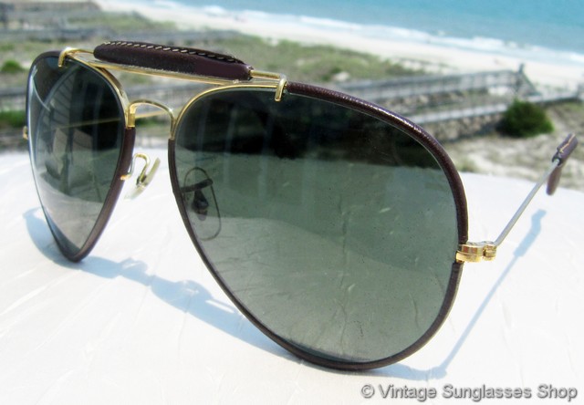 vintage ray ban leather aviator sunglasses
