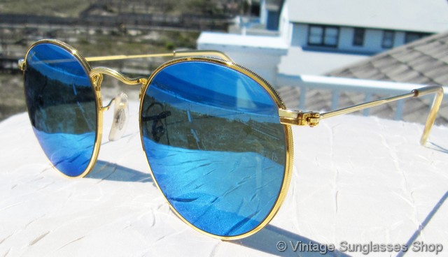 Ray-Ban W1861 Exclusives Round Blue Mirror Sunglasses display picture 1