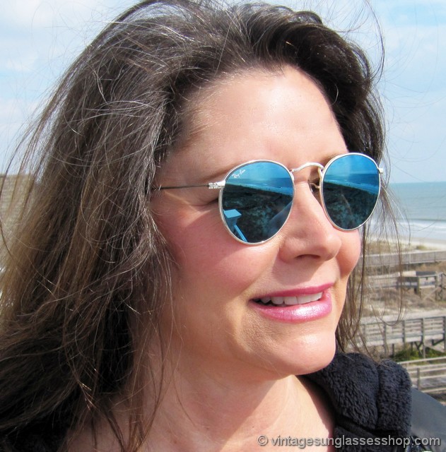 Ray-Ban Blue and Silver Round Mirror Sunglasses NEW ROUND Sunglasses in Silver and Clear Gradient Blue  main image 4