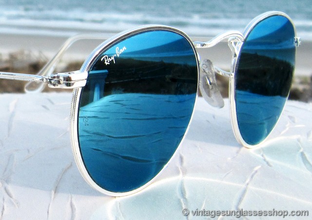 Ray-Ban Blue and Silver Round Mirror Sunglasses NEW ROUND Sunglasses in Silver and Clear Gradient Blue  main image 2