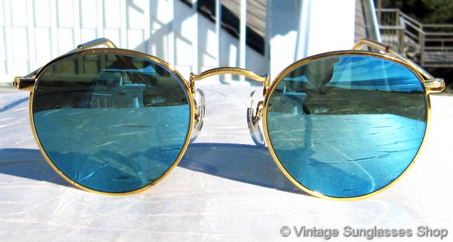 ray-ban light blue mirror round aviator sunglasses Ray-Ban W2277 Arista Round Blue Mirror Sunglasses main image 4
