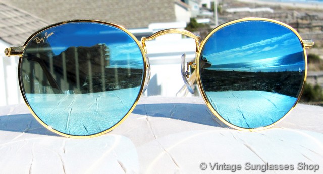 Ray-Ban W2277 Arista Round Blue Mirror Sunglasses display picture 3