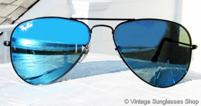 ray ban aviator black frame blue lens