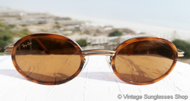 Vintage Ray-Ban W3086 Rituals Oval Sunglasses Gold Double Bridge Brown Lens 90s RAY BAN RB3053 W3086 DOUBLE BAR B15 SIDE STREET MULTICOLOR  main image 4