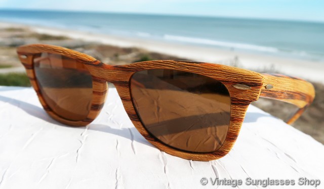 2 LOT Brown Faux Wood Men Vintage Retro  Sunglasses Wooden Glasses Ocean 