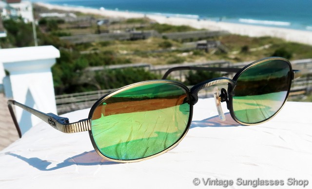 Gold Oval Combo Vintage Sunglasses with Wide Temples Green Lens Tatum 