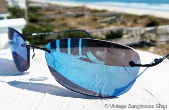 Revo 3038 001 9Y Blue Mirror Rimless Sunglasses