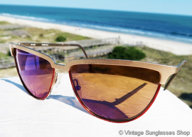 Vintage Revo Half Moon Sunglasses made in Italy Gold Frames 961/005 Revo 961 005 vintage gold metal reflective cat eye  main image 4