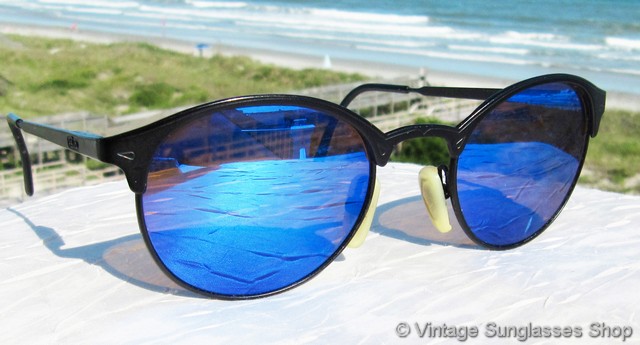 Revo 970 001 50s Round Blue Mirror Sunglasses display picture 1
