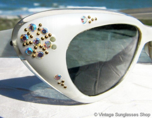 Vintage 1950s Pearlized French Rhinestone Sunglasses