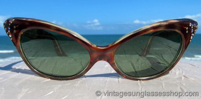 1950s Sunglasses Rhinestone‎ Cateye Eye Glass Lenses Frames Marked France 1950s French Cat main image 3